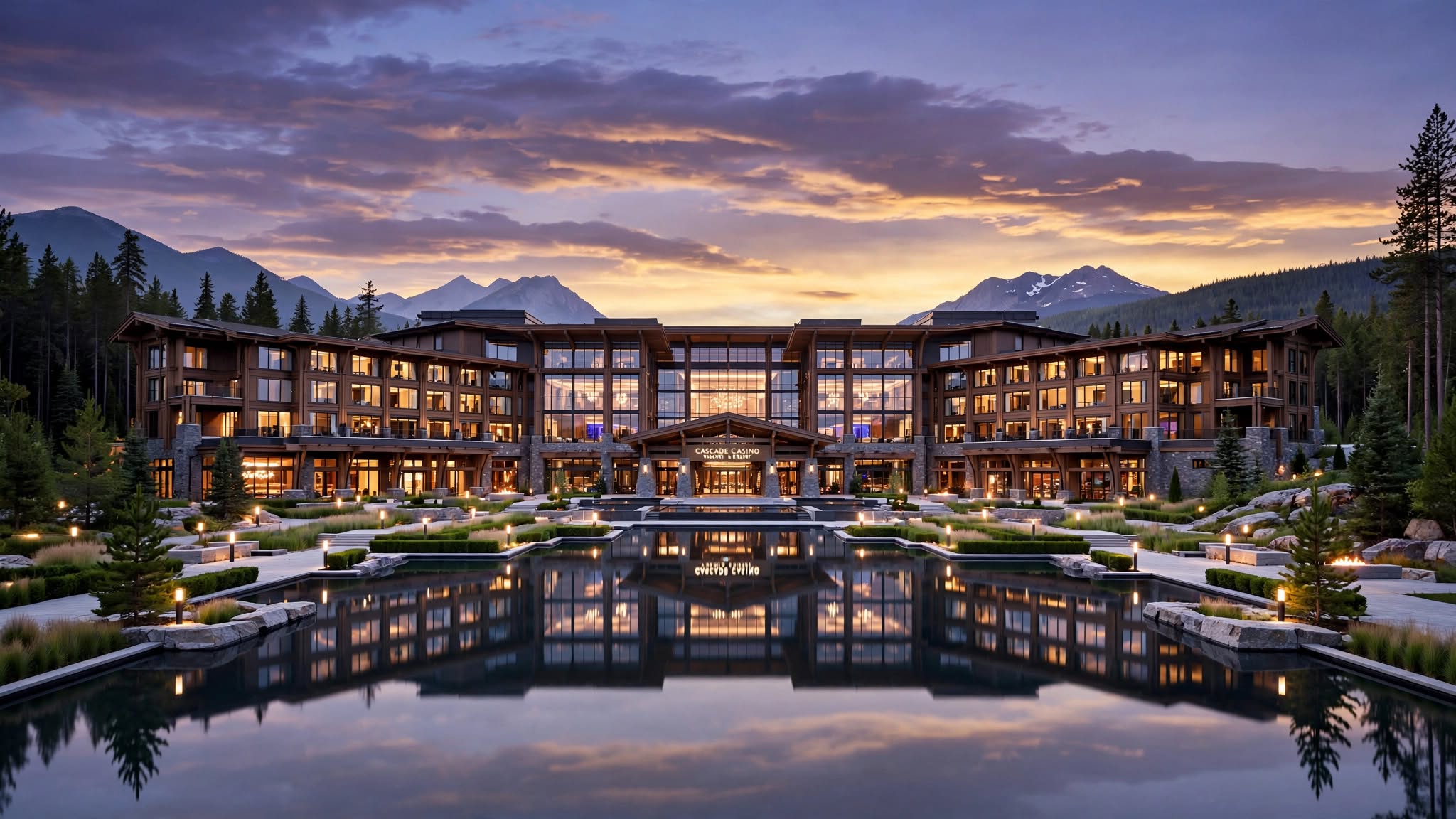 Expansive Canadian luxury casino resort complex at twilight